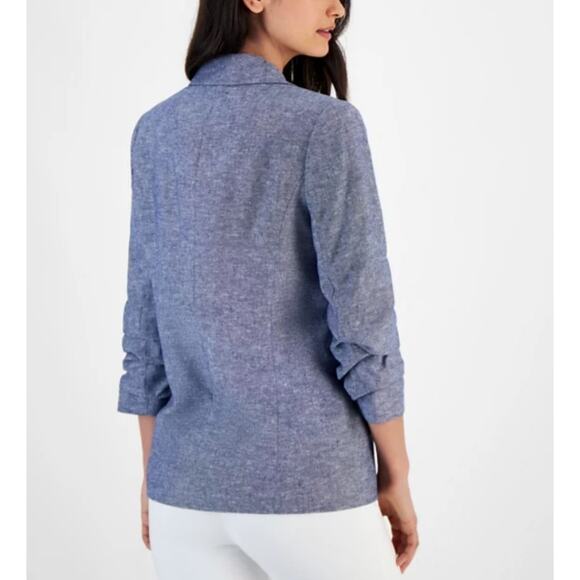 T Tahari Women's Ruched-Sleeve Blazer Dark Navy Size 4 - Picture 4 of 4